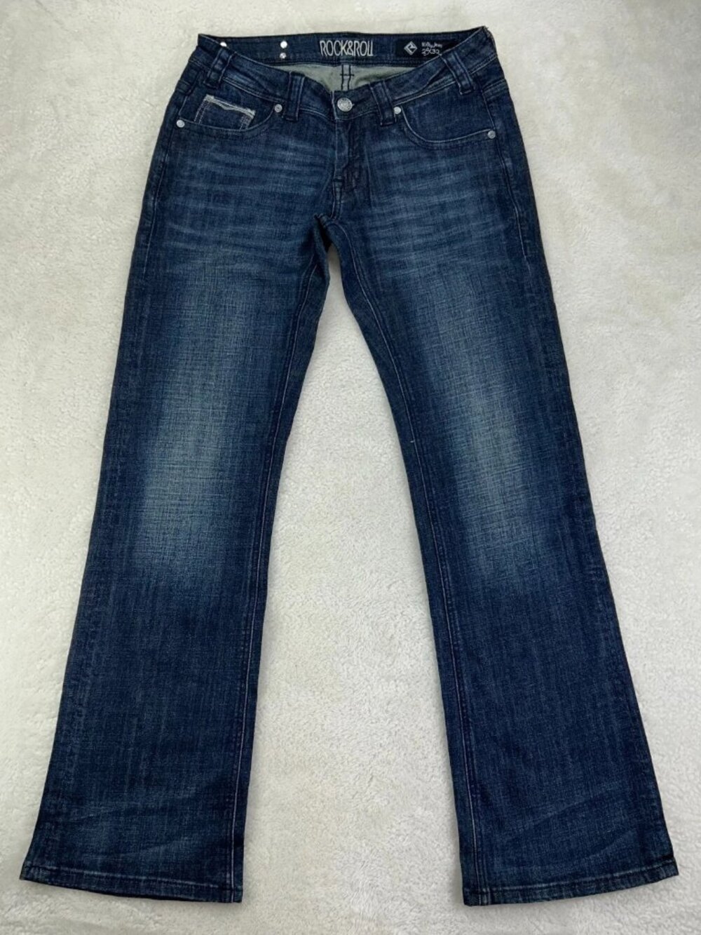 NWT Rock & Roll Bootcut Riding Jeans Womens 29x32 Blue Denim Dark Wash Whisker